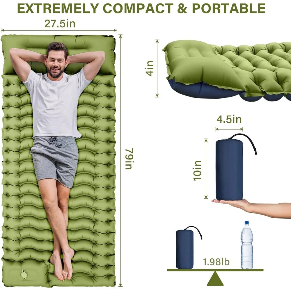 Camping Inflatable Sleeping Pad, Ultralight Camping Mat with Pillow Built-in Foot Pump - DG Outdoor Sports