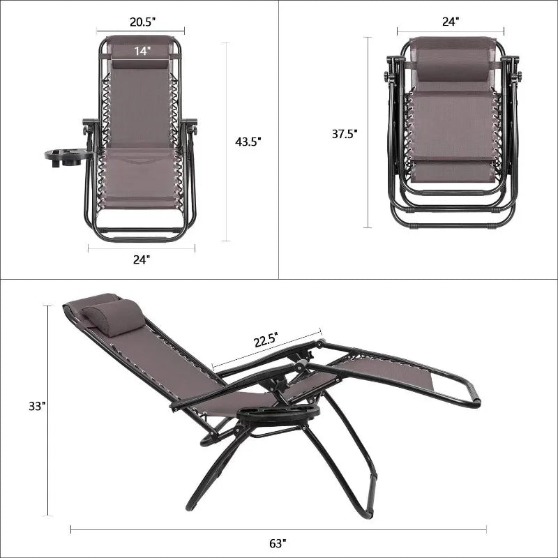2 Pieces Zero Gravity Chair with Adjustable Pillow - DG Outdoor Sports