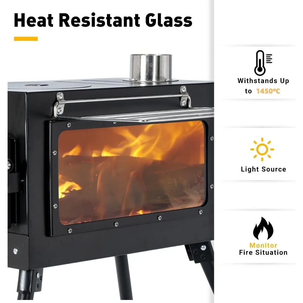 Portable Wood Burning Stove With Chimney Pipe for Tent Shelter Camping Cookware Bbq Camping Heating and Cooking Camp Supplies - DG Outdoor Sports