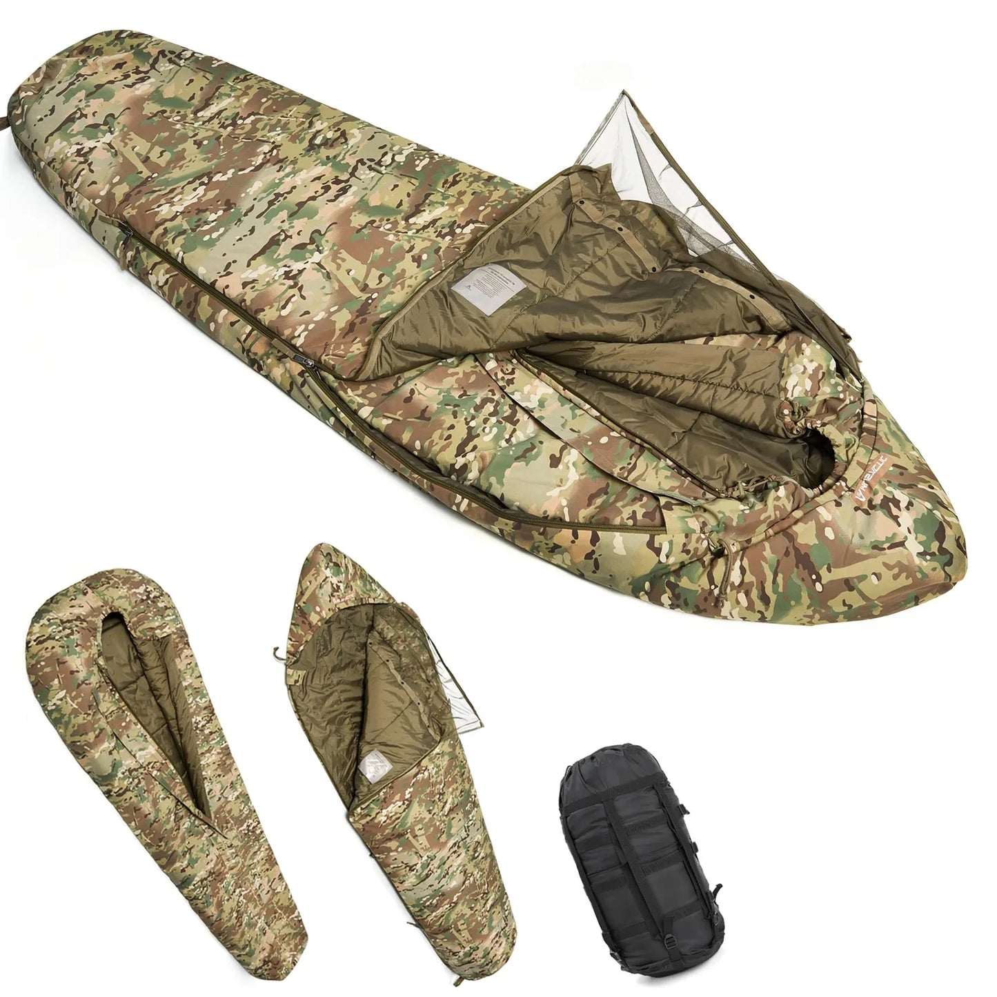 Military Modular Rifleman Sleeping Bag System 2.0 with Bivy Cover, Army Mummy Sleep Bag for All Seasons - DG Outdoor Sports