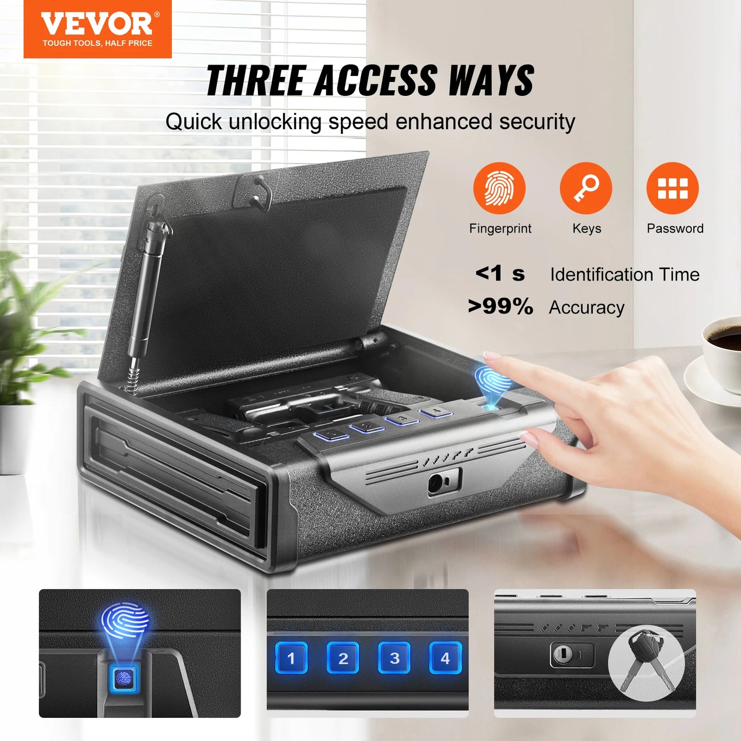 Gun Safe Q235 Steel Pistol Safe 3-Way Quick Access Firearm Case Gun Box Advanced Biometric Technology Travel Gun Safe - DG Outdoor Sports