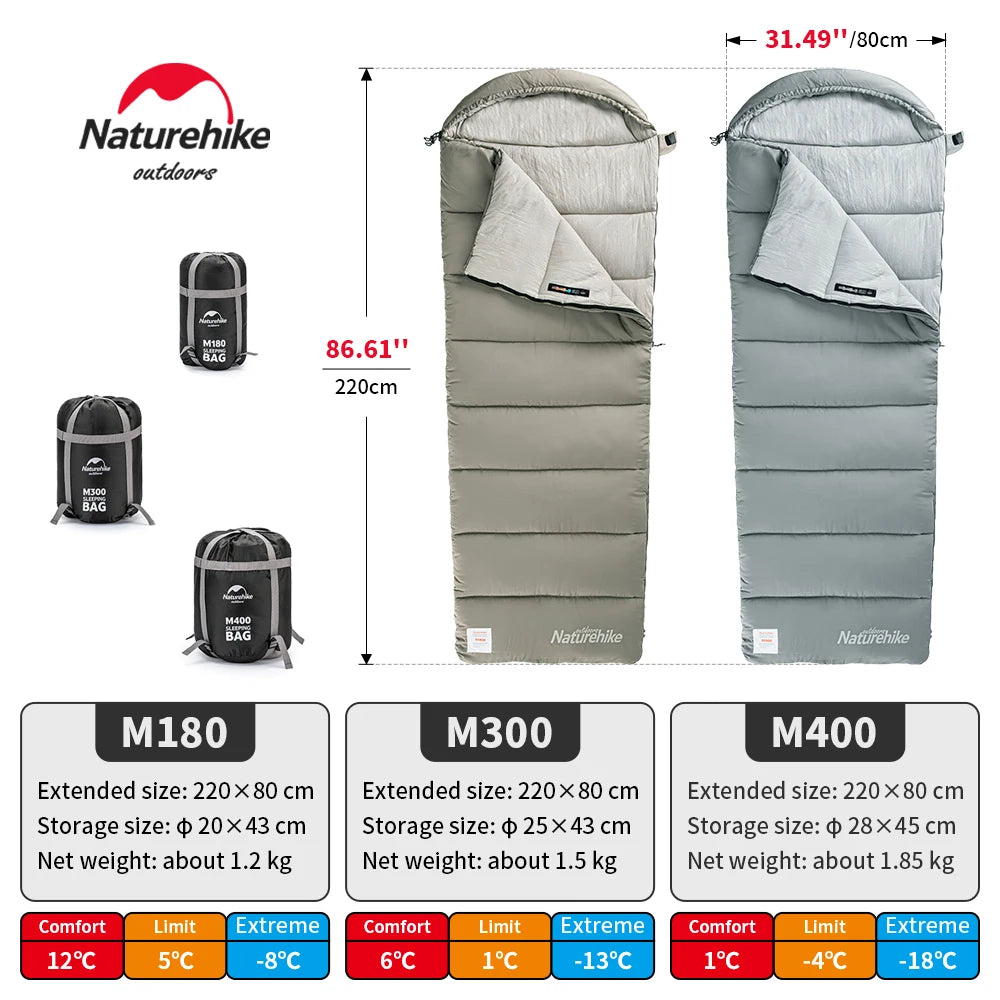 Naturehike Sleeping Bag M180 Lightweight Sleeping Bag M300 Double Camping Sleeping Bag M400 Machine Washable Winter Sleeping Bag - DG Outdoor Sports