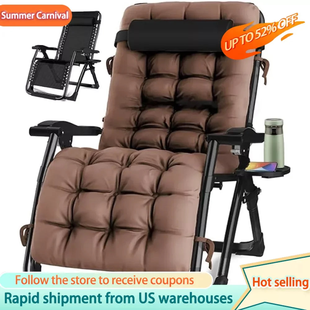 Camping Chair With Detachable Soft Cushion Oversized Zero Gravity Chair Beach Chairs Support 500 Lbs Adjustable Headrest - DG Outdoor Sports