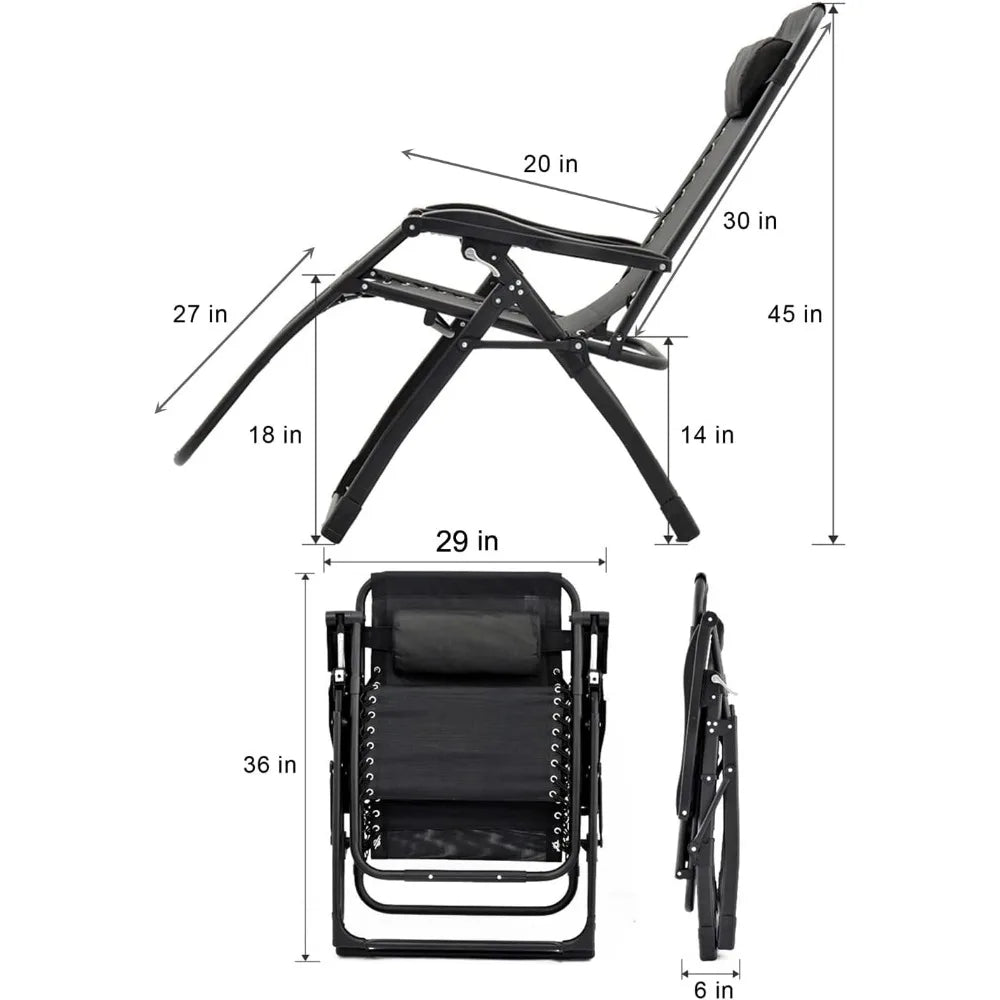 Camping Chair With Detachable Soft Cushion Oversized Zero Gravity Chair Beach Chairs Support 500 Lbs Adjustable Headrest - DG Outdoor Sports