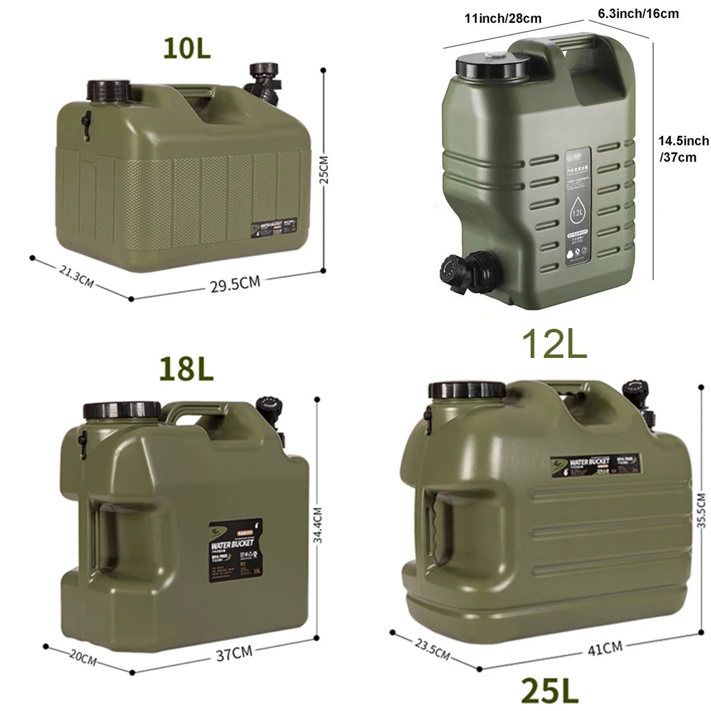 10L/12L/18L/25L Large Military Green Water Container with Spigot for Camping Outdoors Hiking Accessories - DG Outdoor Sports