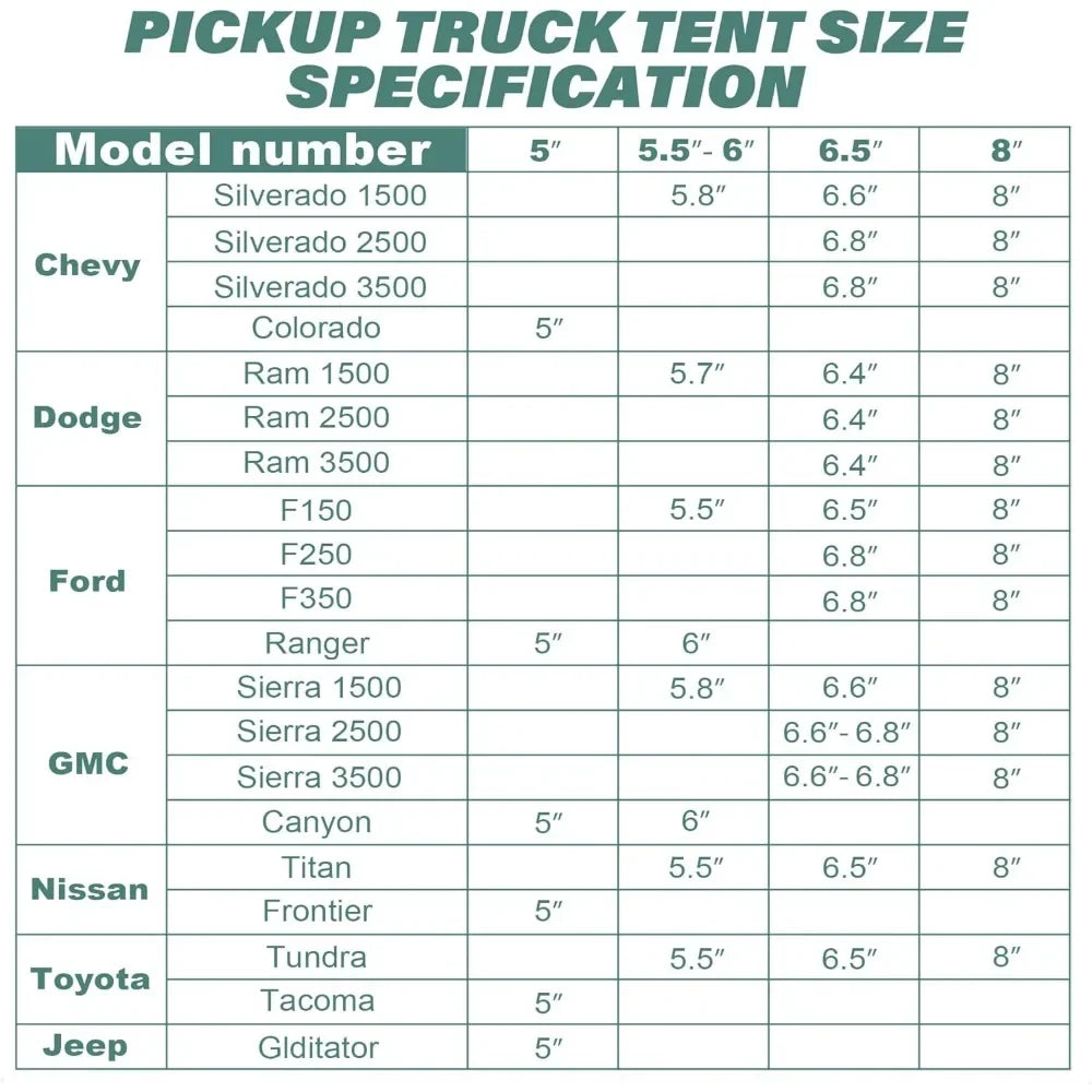 Pickup Truck Tent, Waterproof PU2000mm Double Layer for 5.5-6.5 FT Truck Bed - DG Outdoor Sports