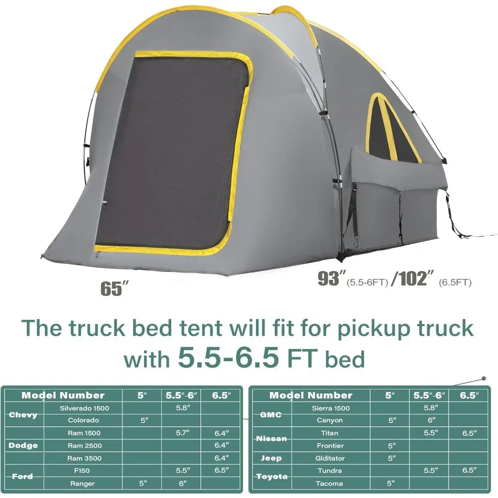 Pickup Truck Tent, Waterproof PU2000mm Double Layer for 5.5-6.5 FT Truck Bed - DG Outdoor Sports