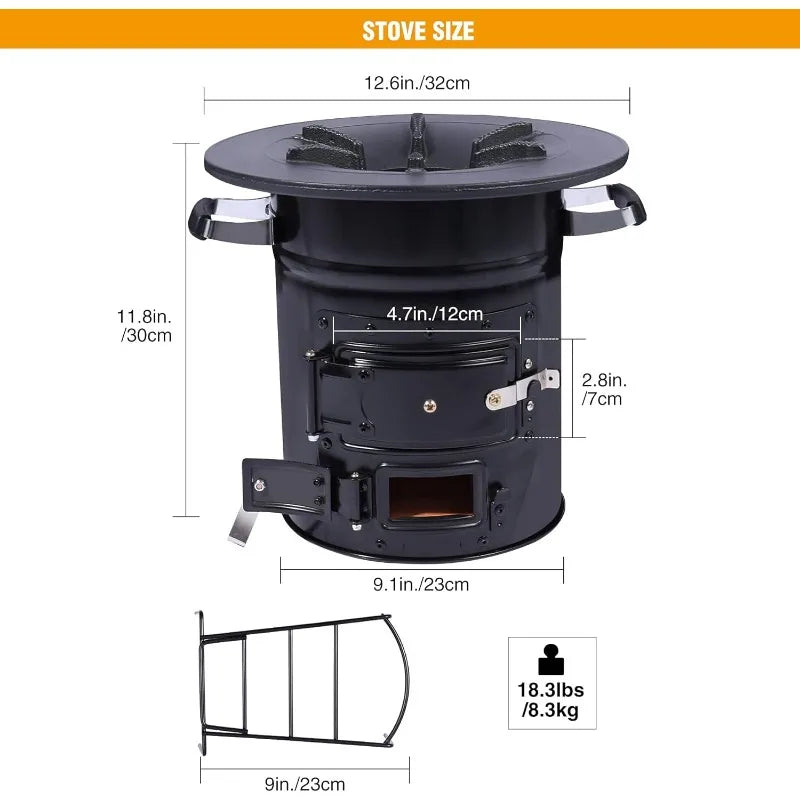 12.6" Camping Rocket Stove Wood Burning Portable for Cooking, Outdoor Camping Wood Stove with Carrying Bag - DG Outdoor Sports