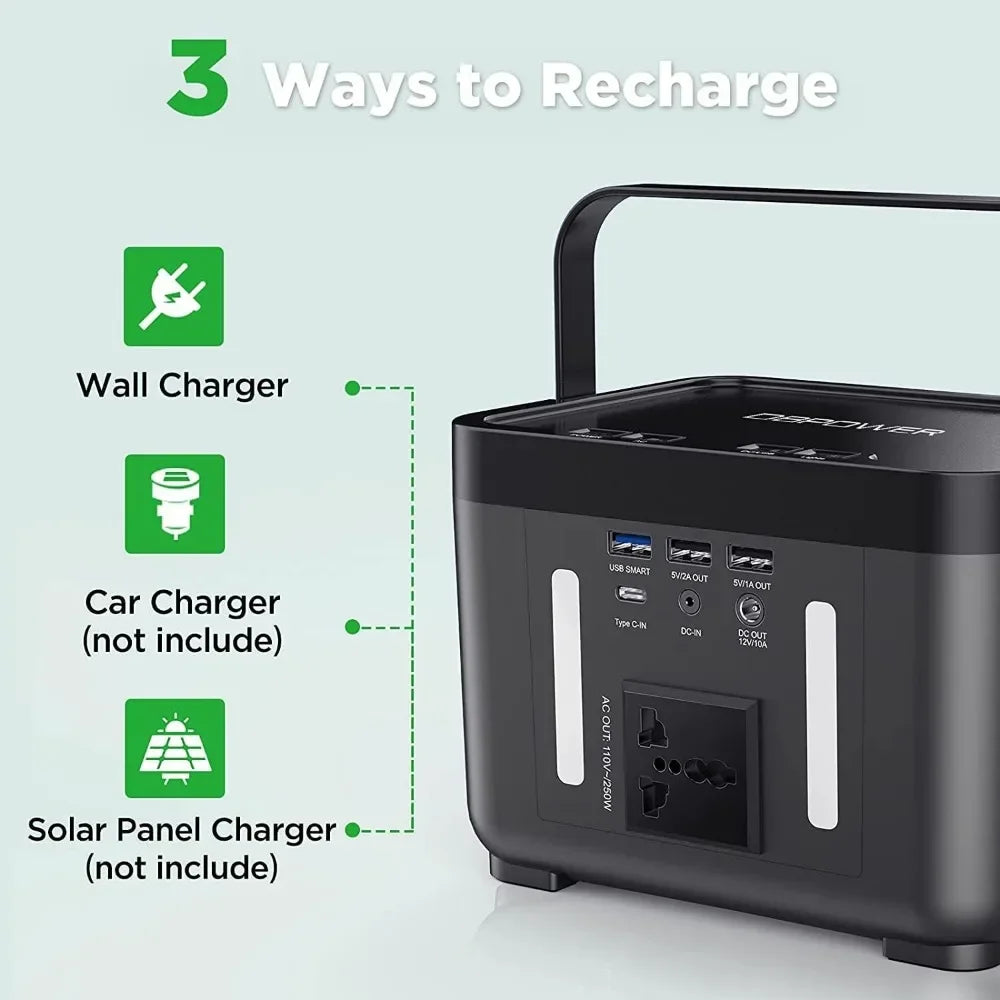 Portable Power Station, Peak 350W Backup Lithium Battery 250Wh 110V - DG Outdoor Sports