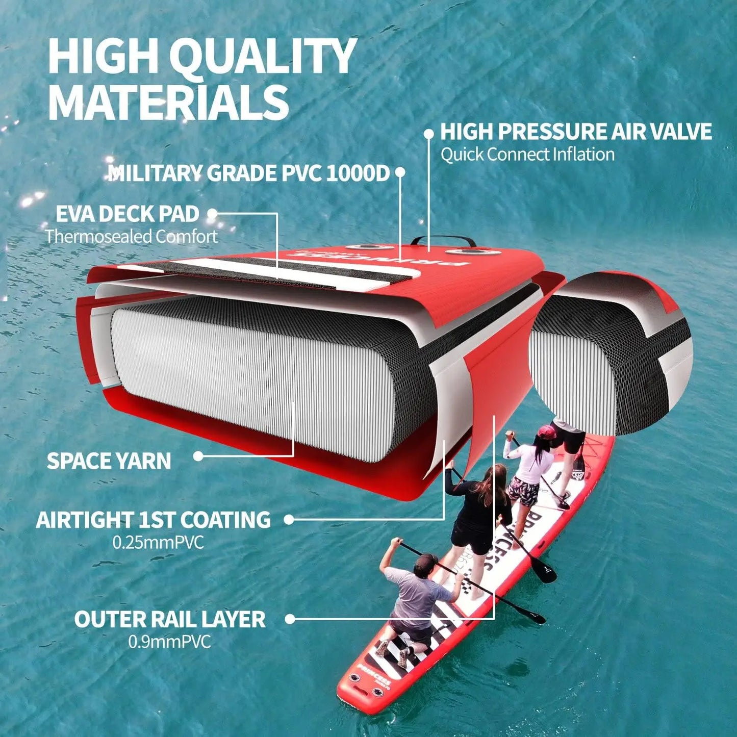 Extra Long Extra Large Multi-People Inflatable Paddle Board, 22' × 34" ×7.8" Stand Up Board, SUP Board with Kayak Seat - DG Outdoor Sports