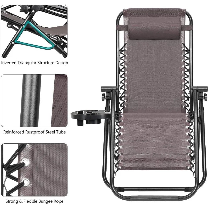 2 Pieces Zero Gravity Chair with Adjustable Pillow - DG Outdoor Sports
