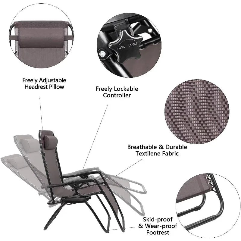 2 Pieces Zero Gravity Chair with Adjustable Pillow - DG Outdoor Sports