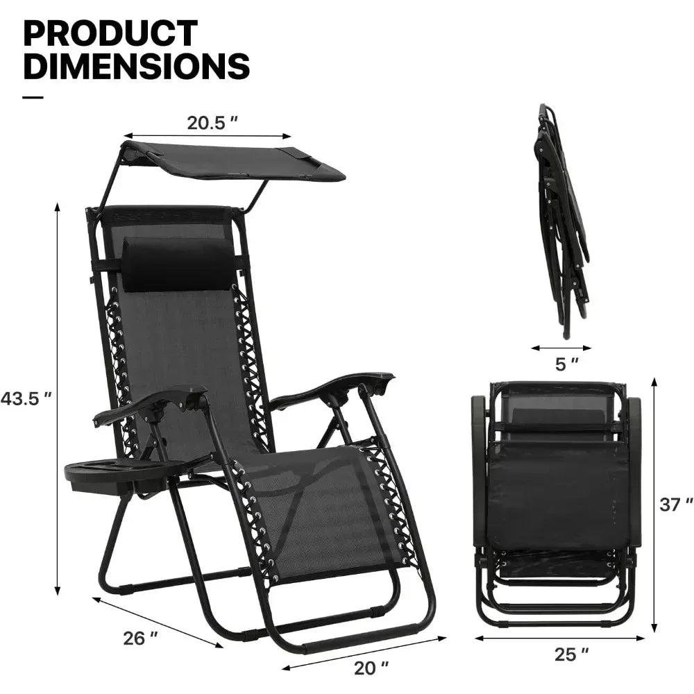 2 PCS Zero Gravity Chairs With Shade Canopy Shade,330lbs Capacity - DG Outdoor Sports