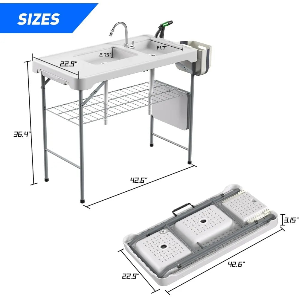 Outdoor Folding Table with Double Sinks & Measure Marks - DG Outdoor Sports