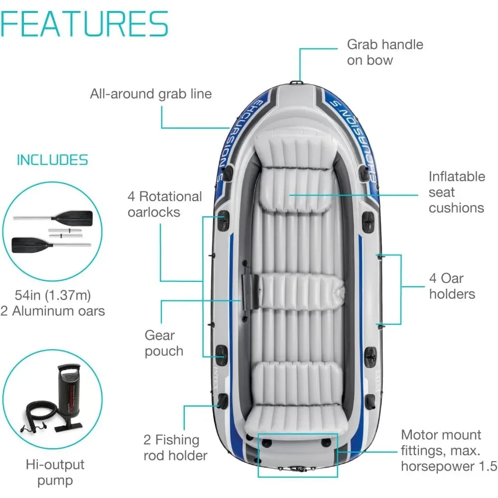 Inflatable Kayak: Includes Deluxe 54in Aluminum Oars and High-Output Pump – Adjustable Seats With Backrest – Fishing Rod Holders - DG Outdoor Sports
