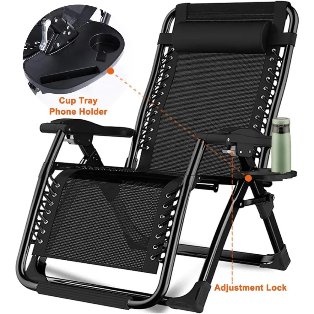 Camping Chair With Detachable Soft Cushion Oversized Zero Gravity Chair Beach Chairs Support 500 Lbs Adjustable Headrest - DG Outdoor Sports