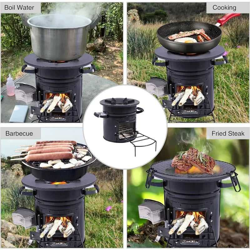 12.6" Camping Rocket Stove Wood Burning Portable for Cooking, Outdoor Camping Wood Stove with Carrying Bag - DG Outdoor Sports