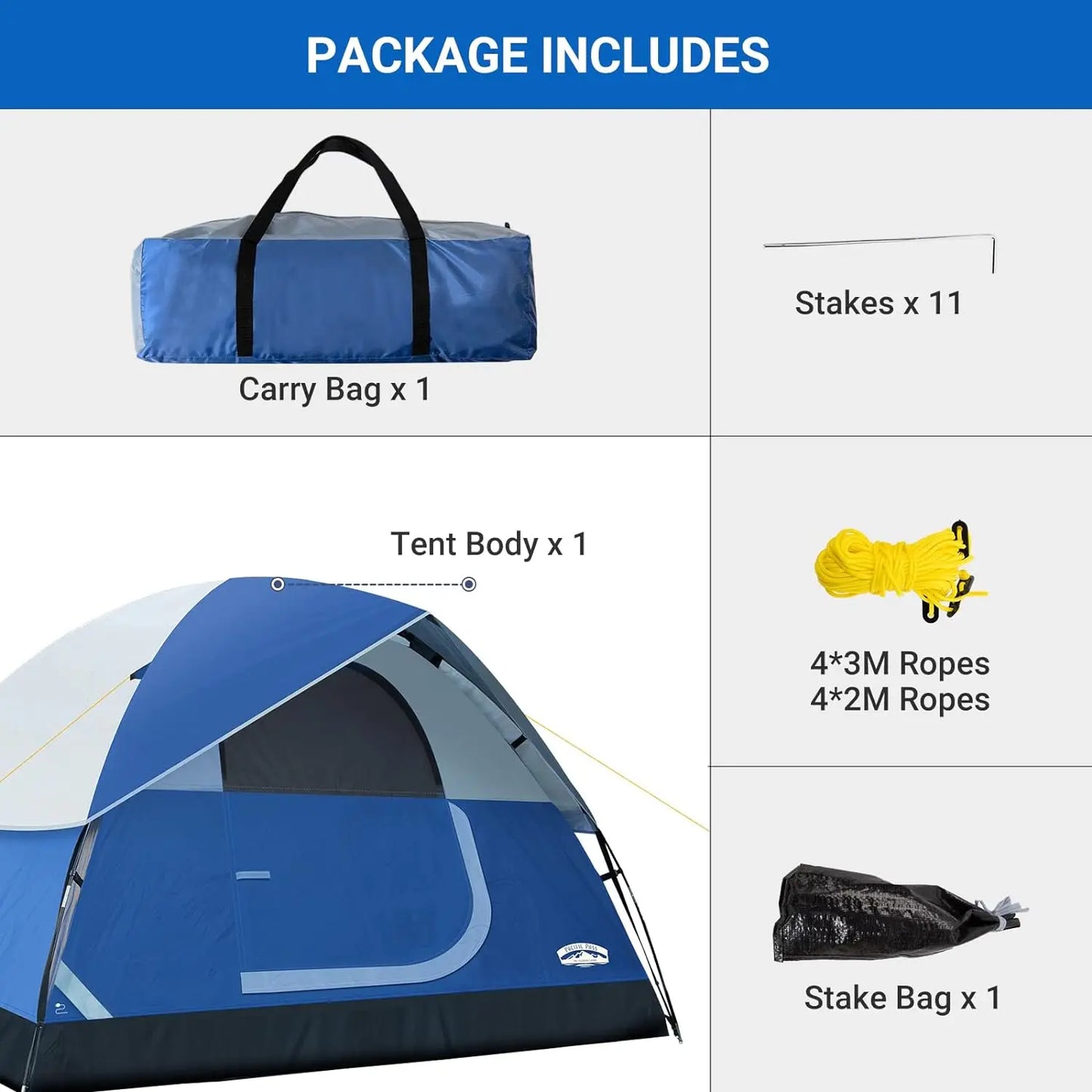 Camping equipment, 6 Person Family Dome Tent with Removable Rain Fly - DG Outdoor Sports