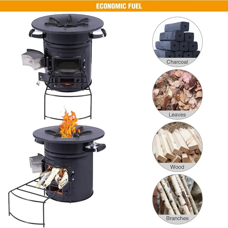 12.6" Camping Rocket Stove Wood Burning Portable for Cooking, Outdoor Camping Wood Stove with Carrying Bag - DG Outdoor Sports