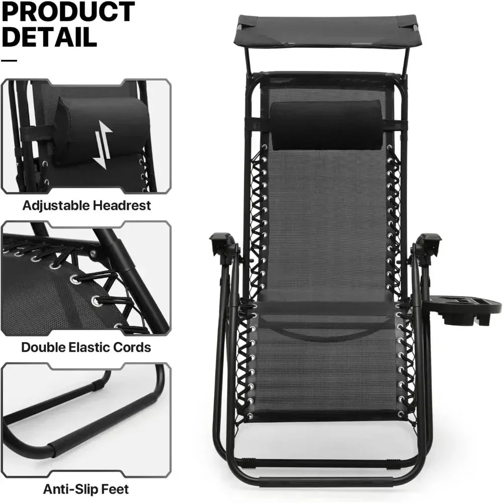 2 PCS Zero Gravity Chairs With Shade Canopy Shade,330lbs Capacity - DG Outdoor Sports