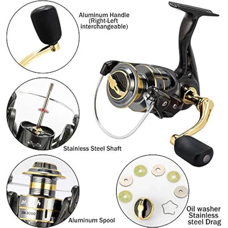 Dr.Fish Fishing Rod and Reel Combos 125pcs Full Kit Carbon Fiber Telescopic Spinning Rod 9+1BB Spinning Reel Tackle Bag Lines - DG Outdoor Sports