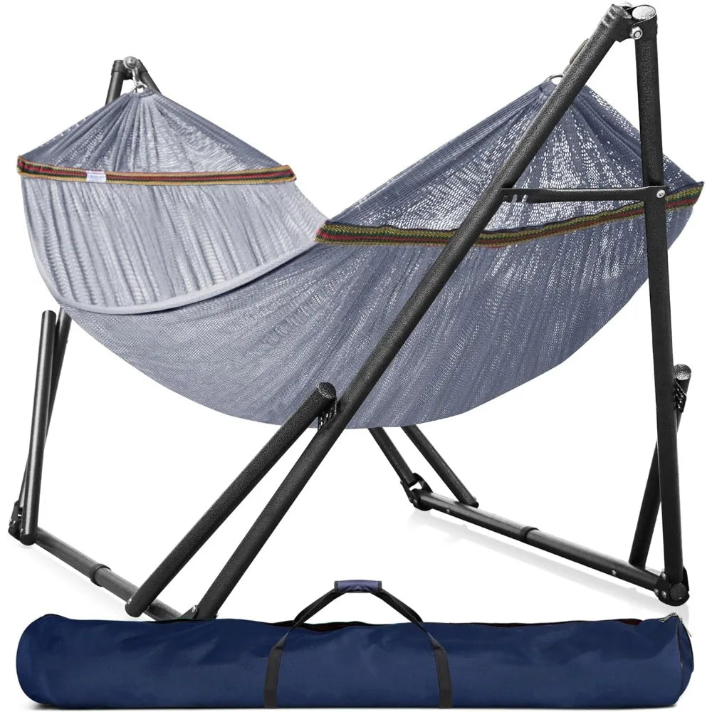 Double Hammock with Stand Included for 2 Persons/ 600 Lbs Capacity Portable Case - DG Outdoor Sports