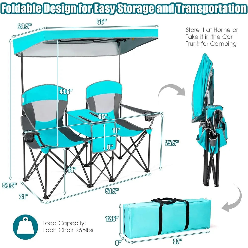 Folding Camping Chairs with Mini Table Beverage Cup Holder Carrying Bag - DG Outdoor Sports