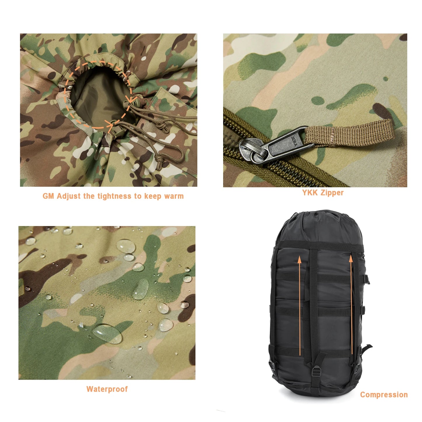 Military Modular Rifleman Sleeping Bag System 2.0 with Bivy Cover, Army Mummy Sleep Bag for All Seasons - DG Outdoor Sports