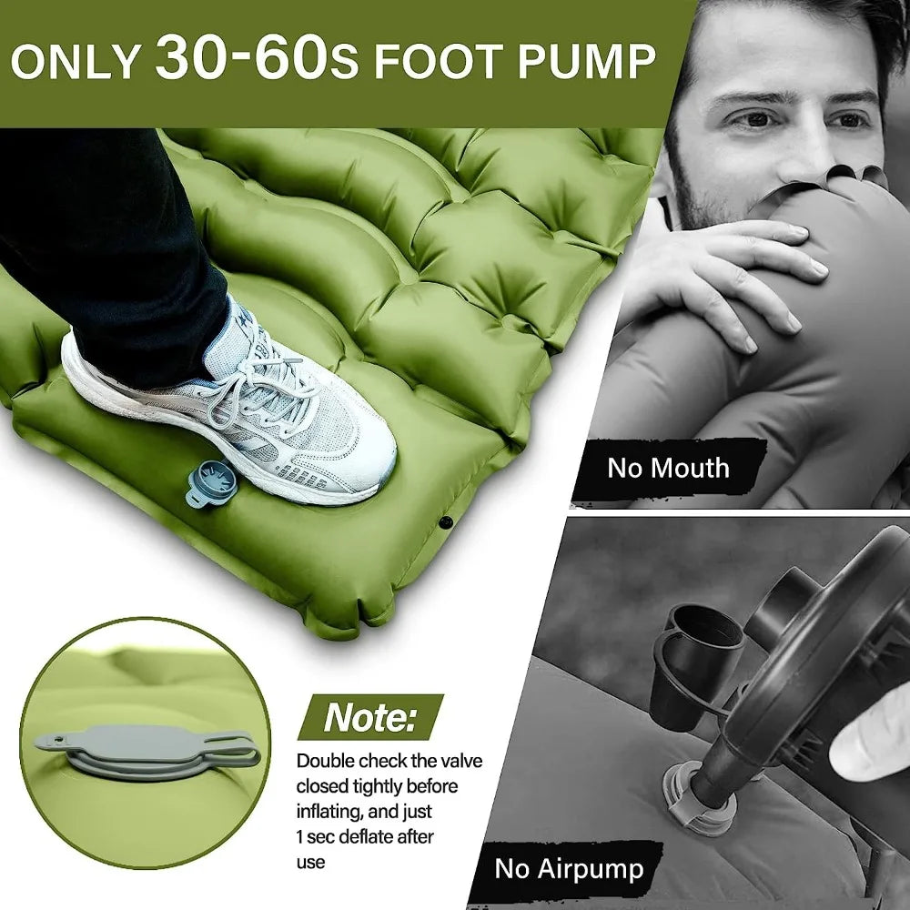 Camping Inflatable Sleeping Pad, Ultralight Camping Mat with Pillow Built-in Foot Pump - DG Outdoor Sports