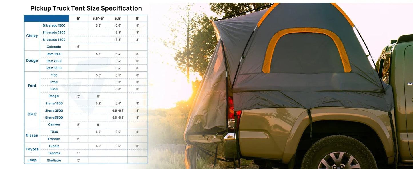 Pickup Truck Tent 2.0, Waterproof PU2000mm Double Layer for 2 Person - DG Outdoor Sports