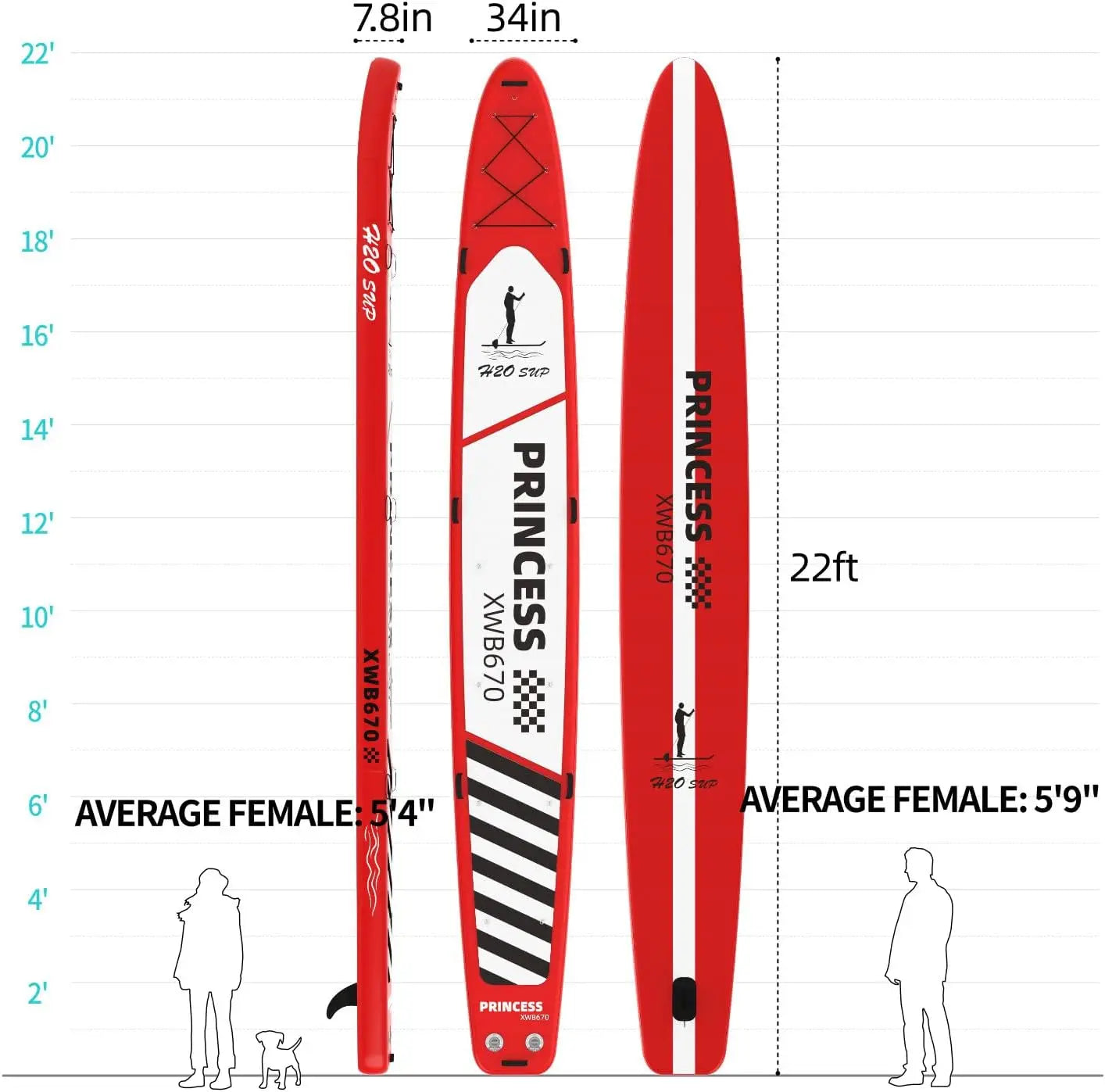 Extra Long Extra Large Multi-People Inflatable Paddle Board, 22' × 34" ×7.8" Stand Up Board, SUP Board with Kayak Seat - DG Outdoor Sports