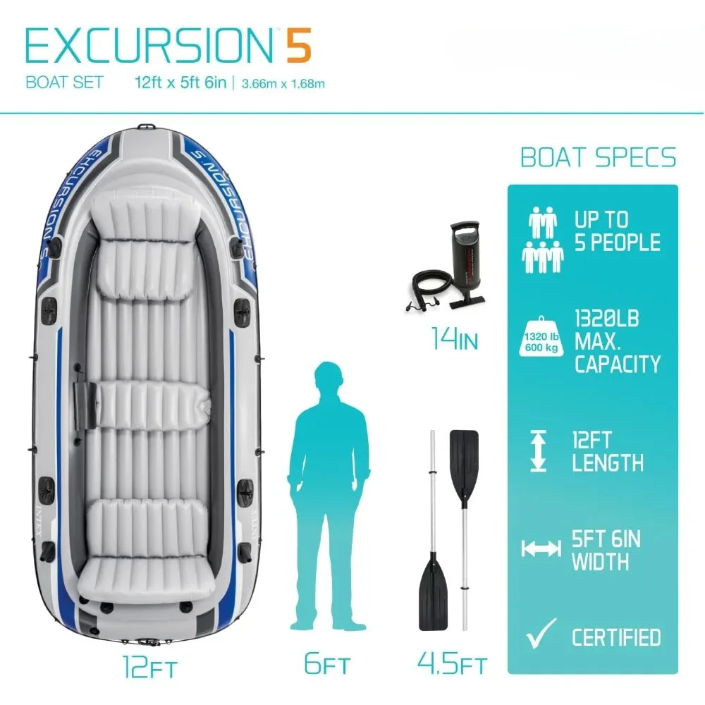 Inflatable Kayak: Includes Deluxe 54in Aluminum Oars and High-Output Pump – Adjustable Seats With Backrest – Fishing Rod Holders - DG Outdoor Sports