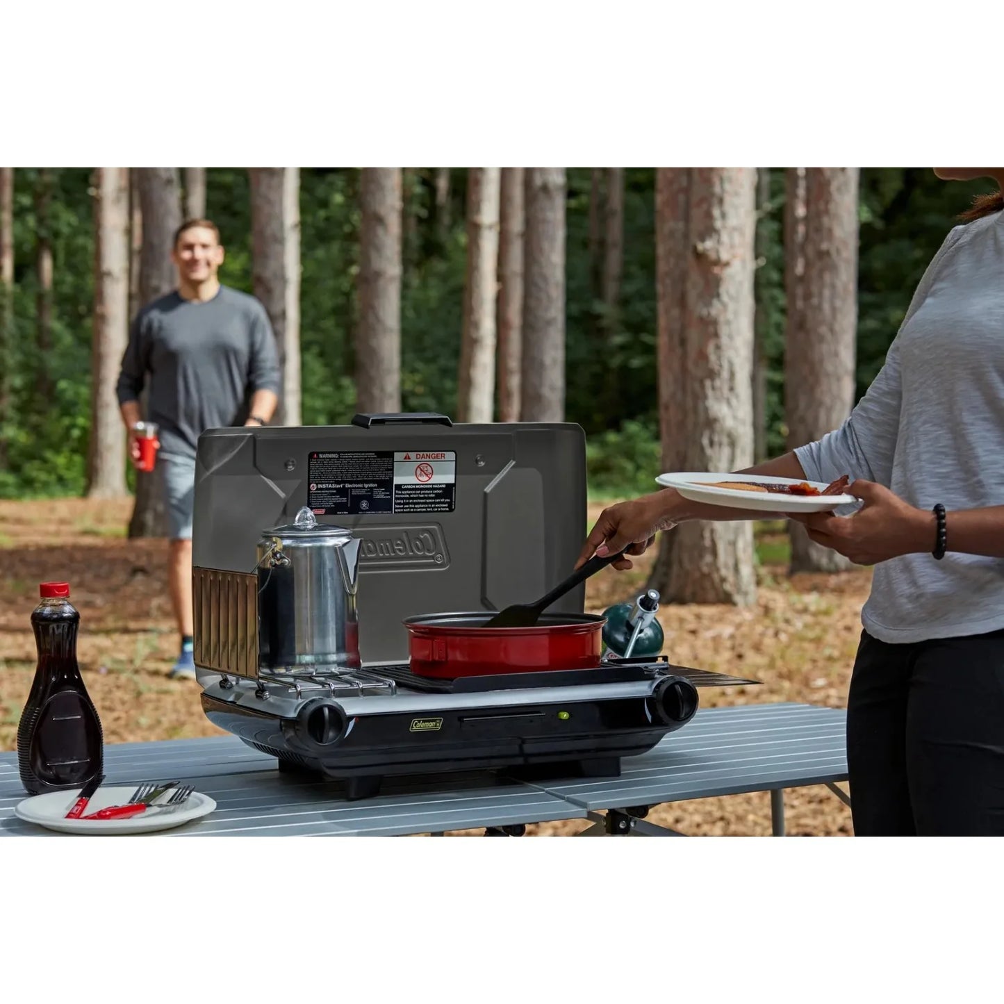 Tabletop Propane Gas Camping 2-in-1 Grill/Stove 2-Burner, Gray, 2000038016 - DG Outdoor Sports