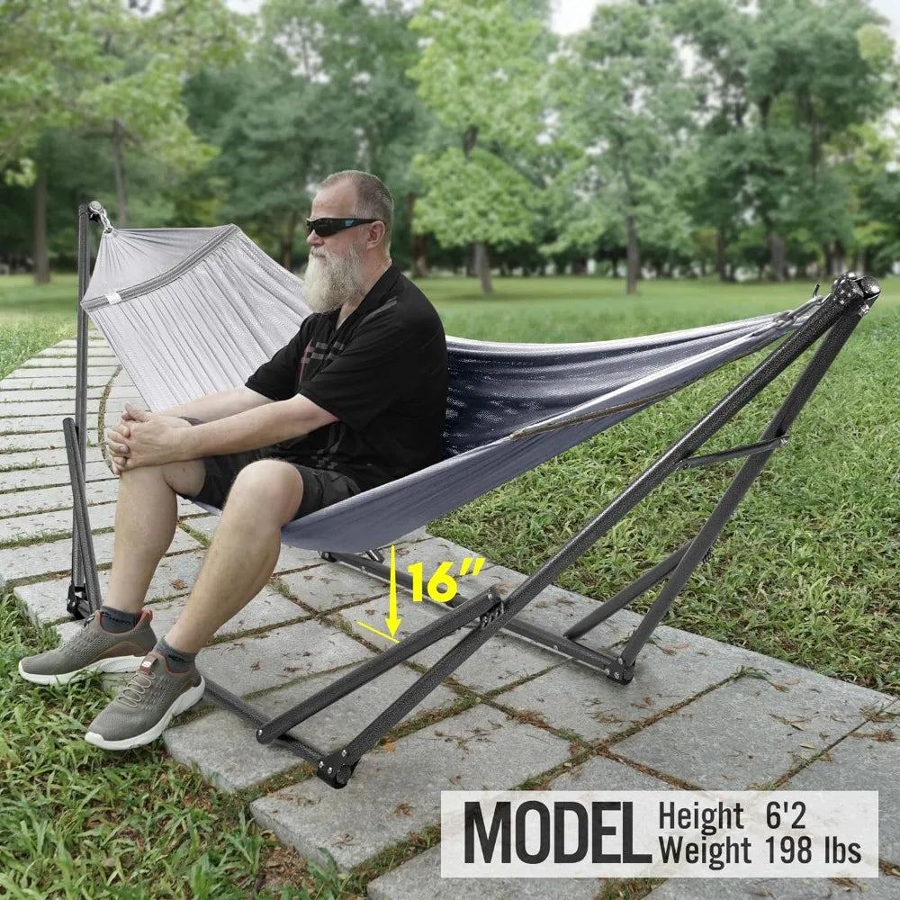 Double Hammock with Stand Included for 2 Persons/ 600 Lbs Capacity Portable Case - DG Outdoor Sports