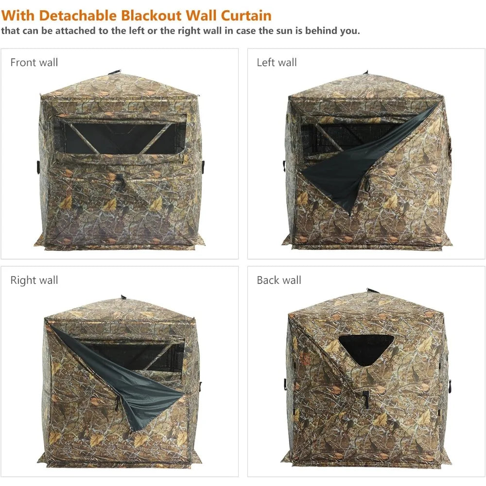Hunting Blind 2 Person Portable Pop Up Ground Hunting Tent with Detachable Blackout Wall - DG Outdoor Sports