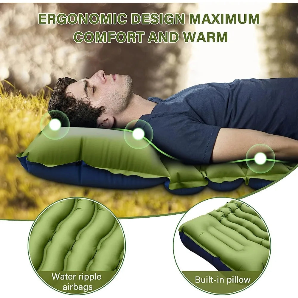 Camping Inflatable Sleeping Pad, Ultralight Camping Mat with Pillow Built-in Foot Pump - DG Outdoor Sports