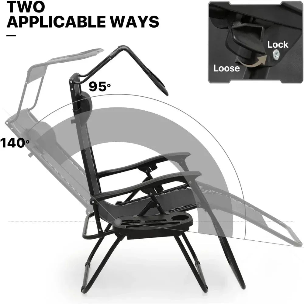2 PCS Zero Gravity Chairs With Shade Canopy Shade,330lbs Capacity - DG Outdoor Sports