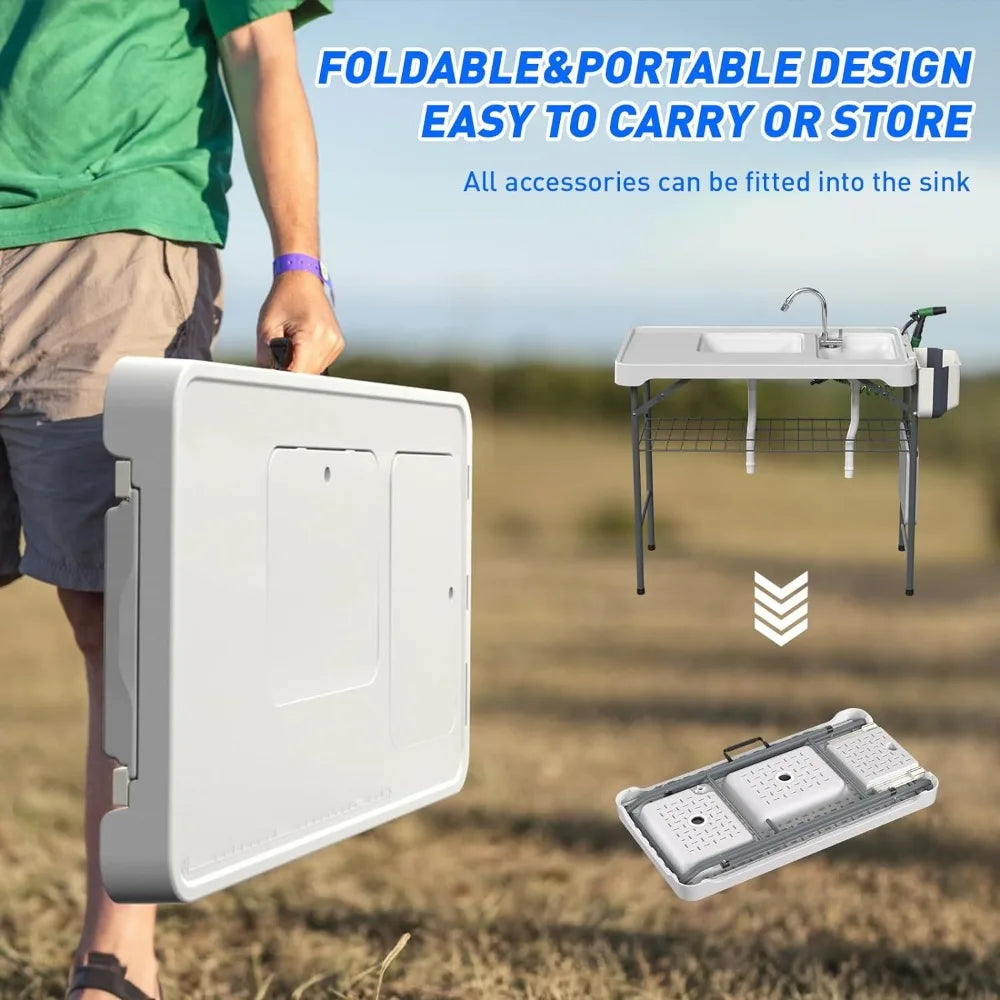 Outdoor Folding Table with Double Sinks & Measure Marks - DG Outdoor Sports