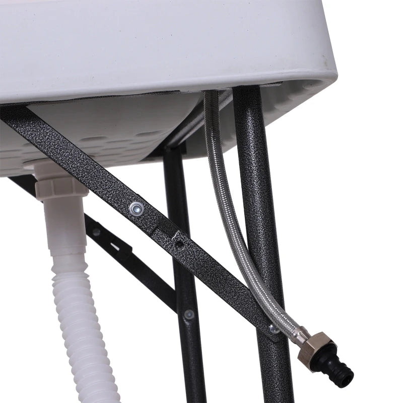 50" Portable Folding Camping Table with Faucet, Dual Stainless Steel Basins, and Accessories for Fish Cleaning - DG Outdoor Sports