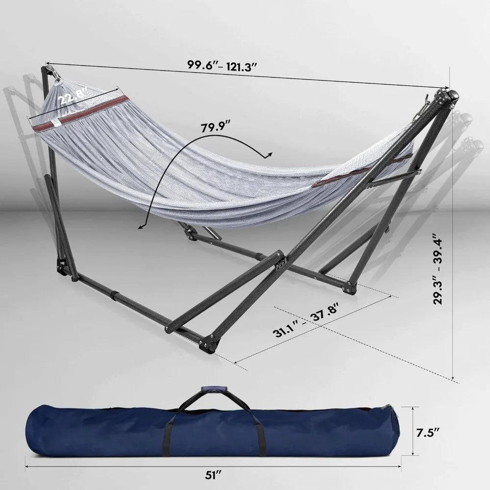 Double Hammock with Stand Included for 2 Persons/ 600 Lbs Capacity Portable Case - DG Outdoor Sports