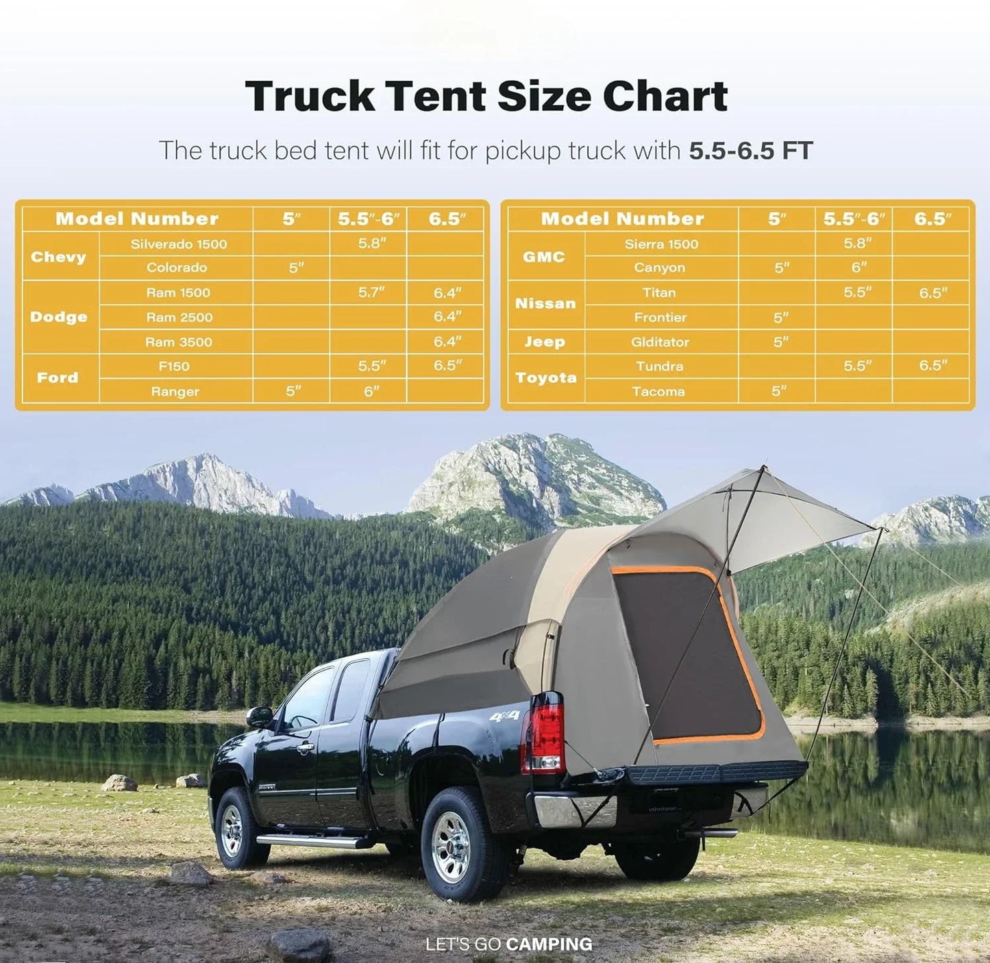 Pickup Truck Tent, Waterproof PU2000mm Double Layer for 5.5-6.5 FT Truck Bed - DG Outdoor Sports 		