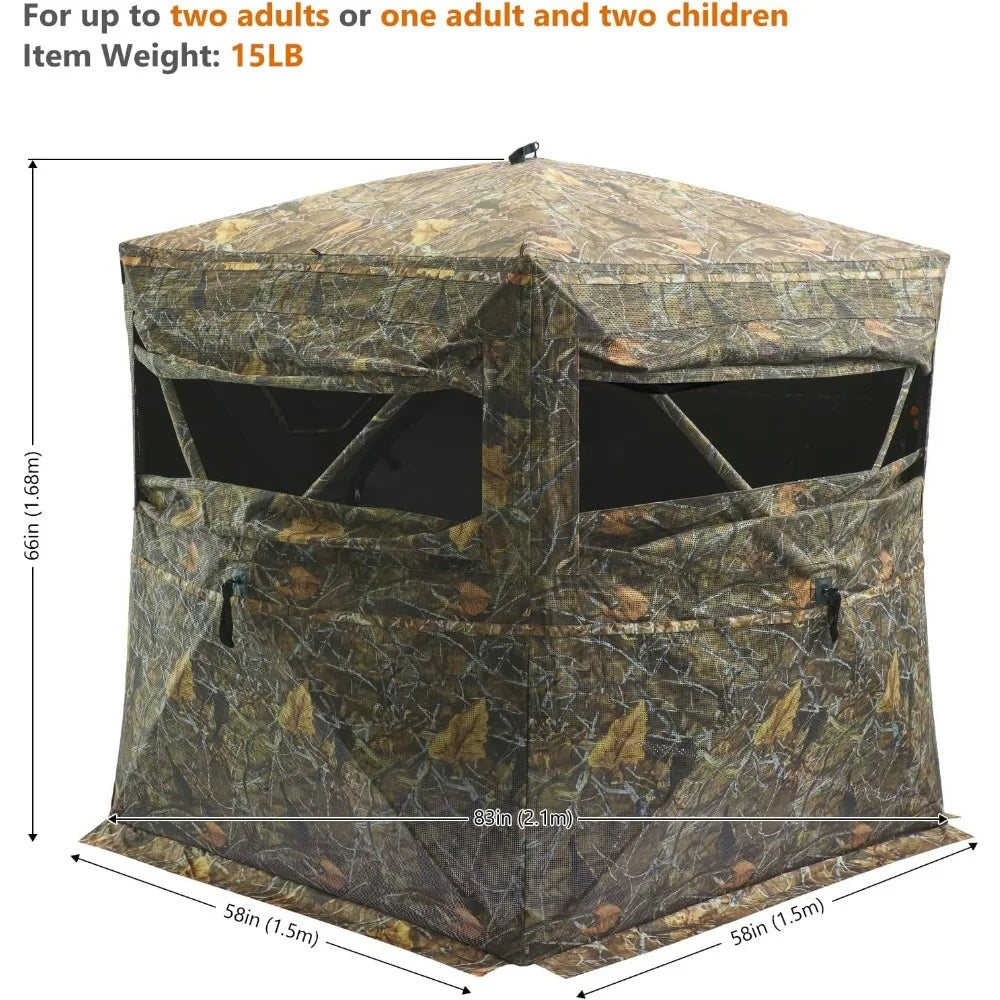 Hunting Blind 2 Person Portable Pop Up Ground Hunting Tent with Detachable Blackout Wall - DG Outdoor Sports 		