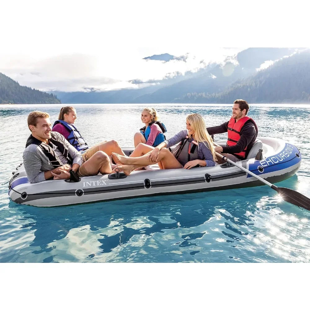 Inflatable Kayak: Includes Deluxe 54in Aluminum Oars and High-Output Pump – Adjustable Seats With Backrest – Fishing Rod Holders - DG Outdoor Sports 		