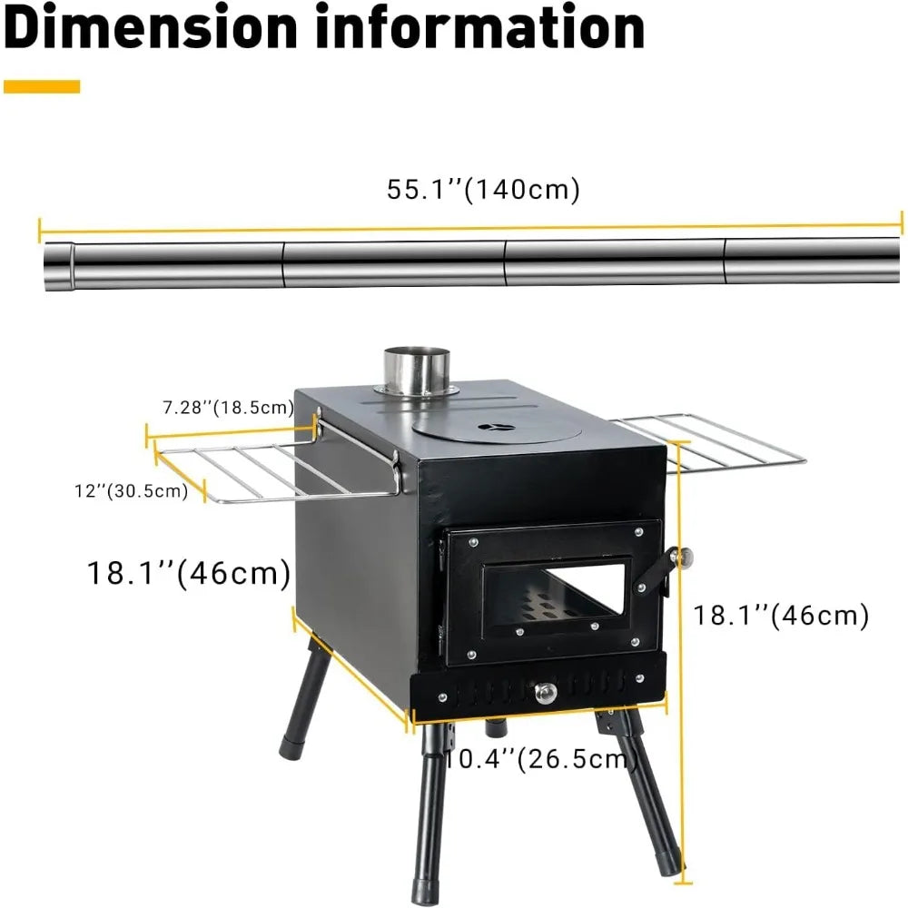 Portable Wood Burning Stove With Chimney Pipe for Tent Shelter Camping Cookware Bbq Camping Heating and Cooking Camp Supplies - DG Outdoor Sports 		