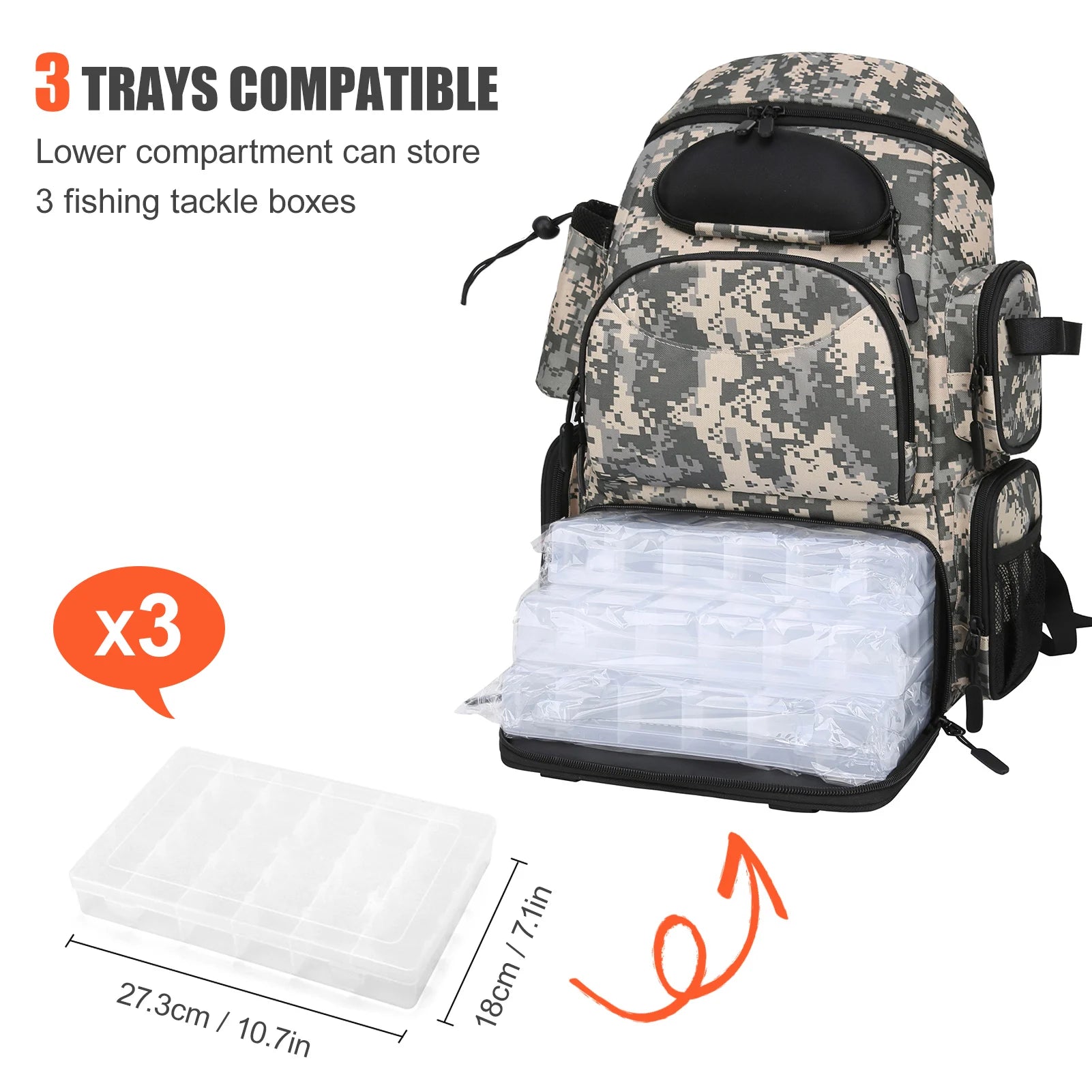 Fishing Tackle Backpack with 3 Fishing Tackle Trays Boxes Waterproof - DG Outdoor Sports 		