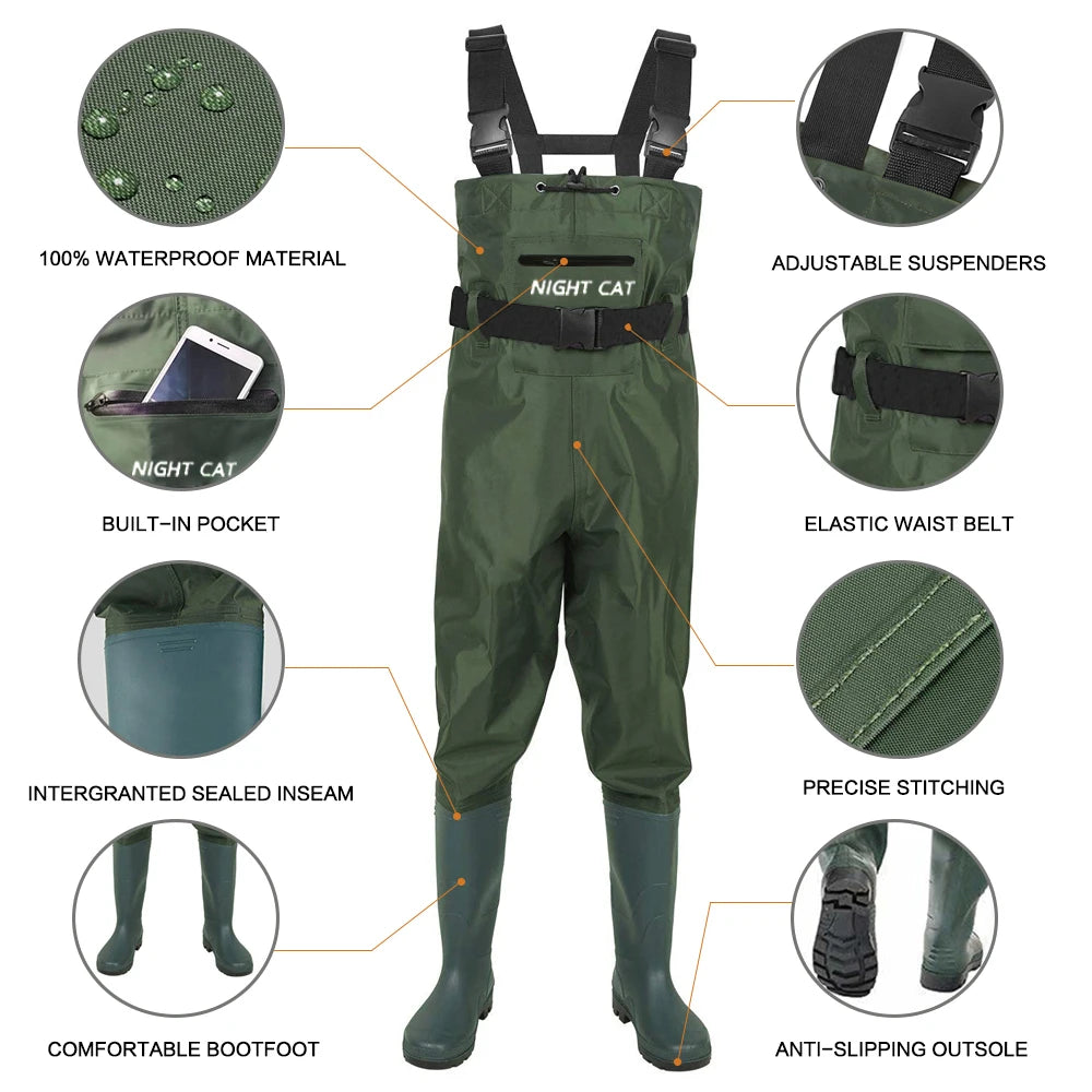 Lightweight Full Waterproof Breathable Chest Waders With Boots - DG Outdoor Sports 		